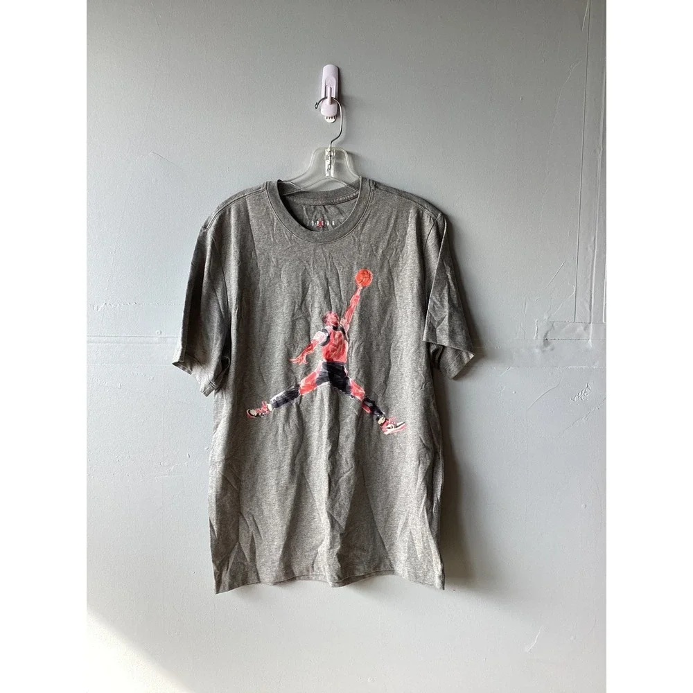 Jordan Mens Jumpman Watercolor Graphic T-Shirt Heather Gray Size Medium